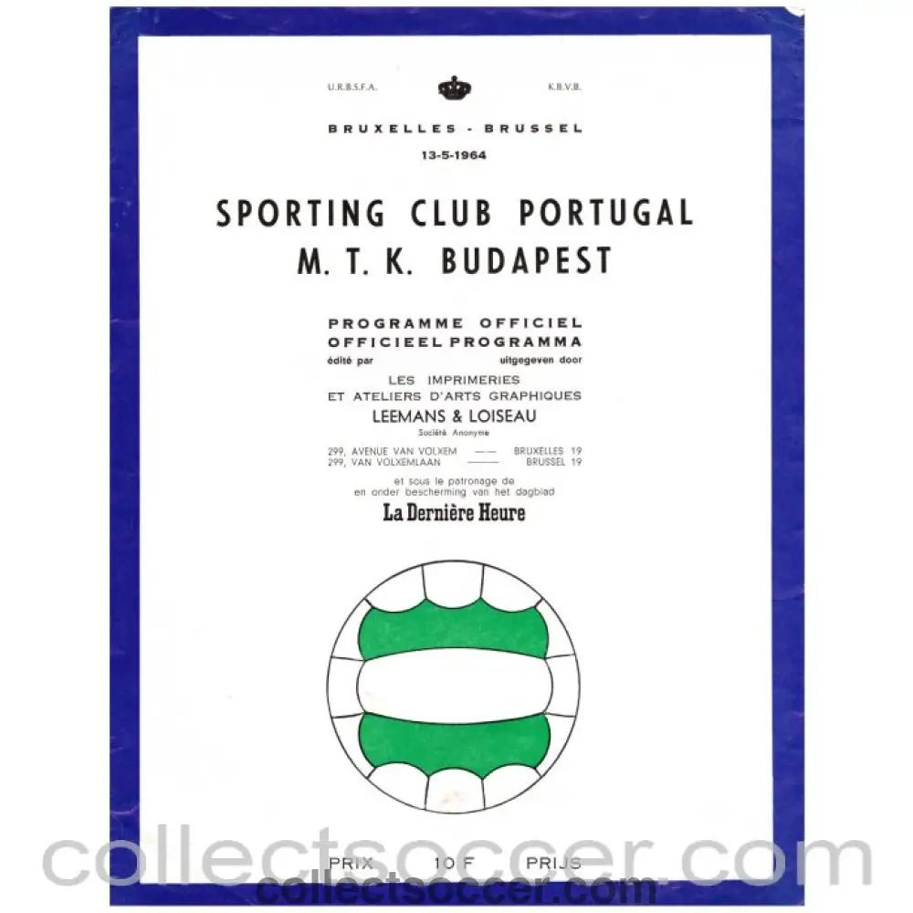 1964 Cup Winners Cup Final Official Programme Sporting Lisbon v MTK Budapest - Collect Soccer