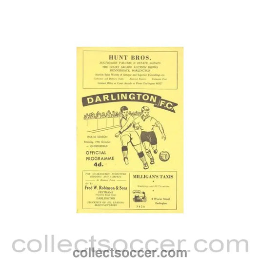 1964 - Darlington v Chesterfield official programe 19/10/1964 Football League - Collect Soccer