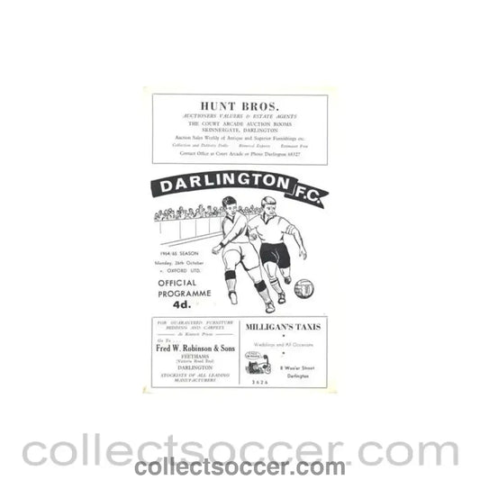 1964 - Darlington v Oxford United official programe 26/10/1964 Football League - Collect Soccer