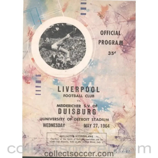 1964 - Duisburg v Liverpool In Detroit 27/5/1964 Official Programme - Collect Soccer