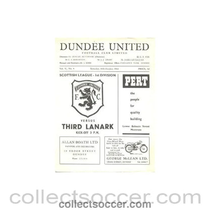 1964 - Dundee United v Third Lanark official programme 10/10/1964 - Collect Soccer