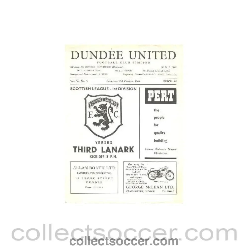 1964 - Dundee United v Third Lanark official programme 10/10/1964 - Collect Soccer
