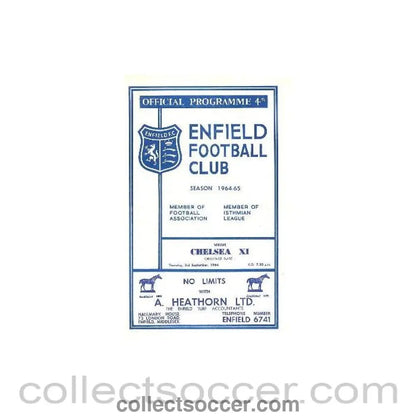 1964 - Enfield vChelsea official programme 03/09/1964 - Collect Soccer