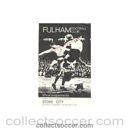 1964 - Fulham v Stoke City official programme 26/09/1964 Football League - Collect Soccer