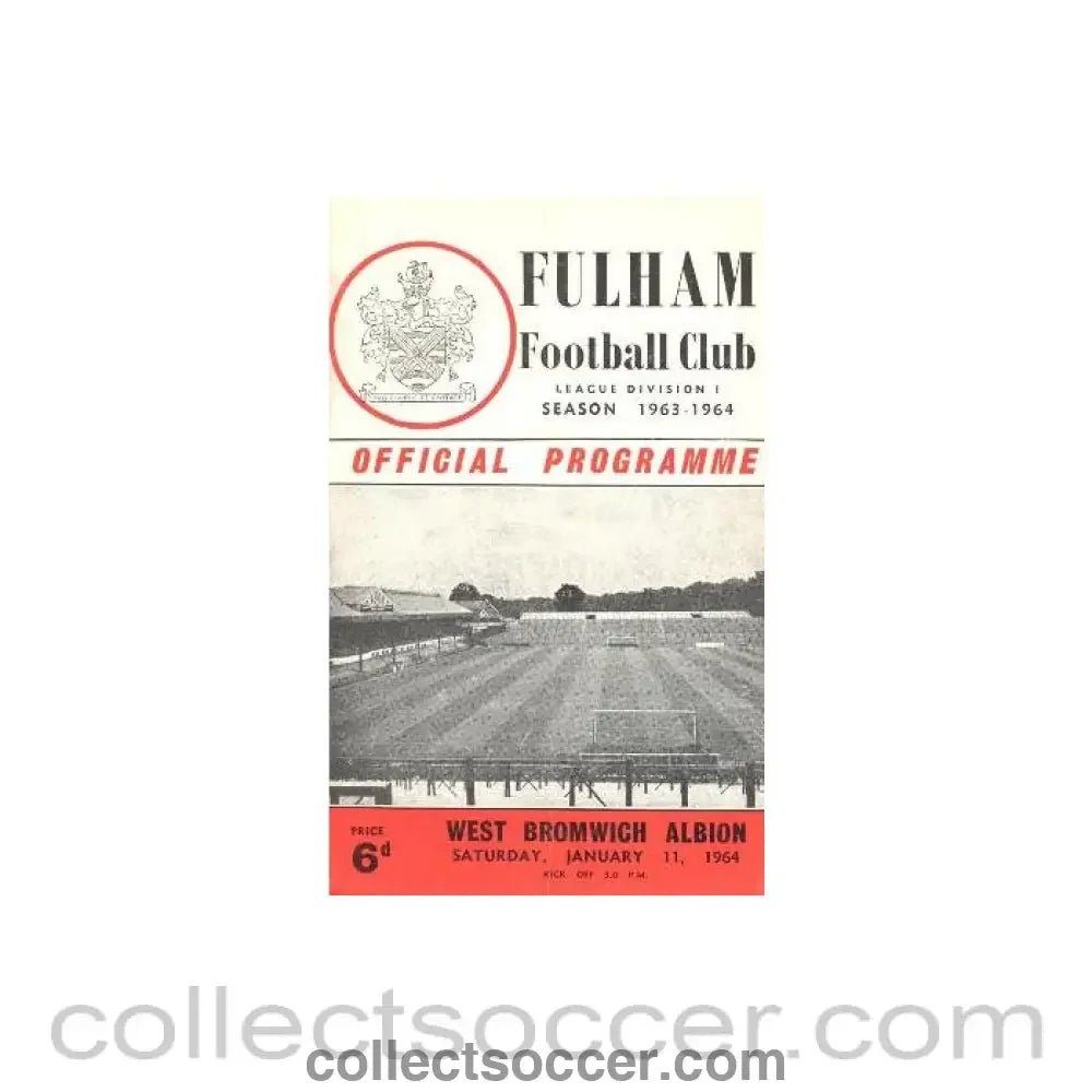 1964 - Fulham v West Bromwich Albion official programme 11/01/1964 - Collect Soccer