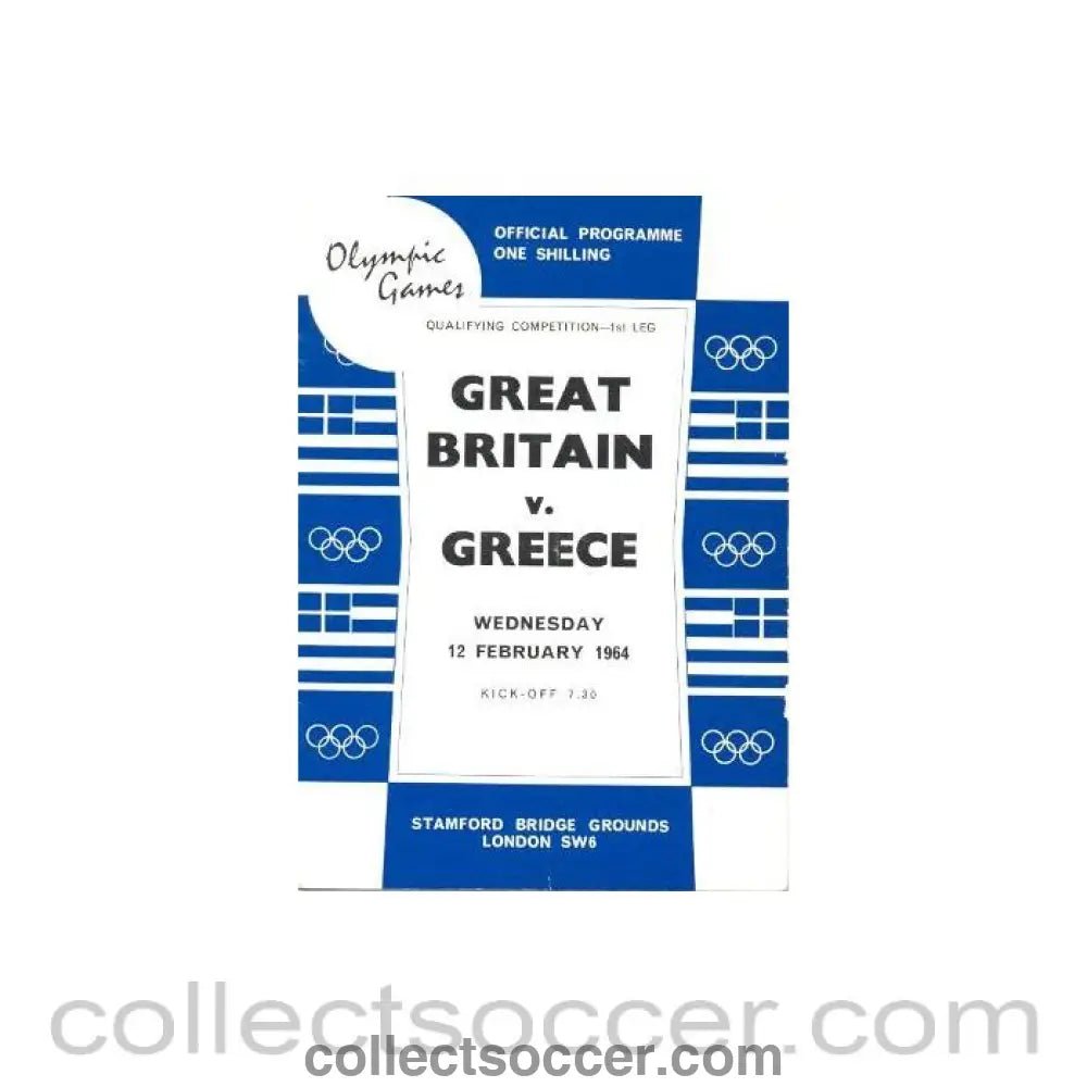 1964 - Great Britain v Greece official programme 12/02/1964 - Collect Soccer