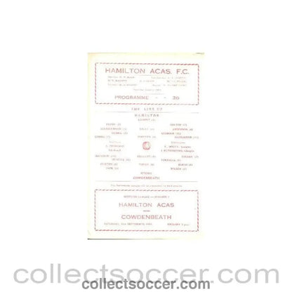 1964 - Hamilton Academical (Accies) v Cowdenbeath official programme 19/09/1964 - Collect Soccer
