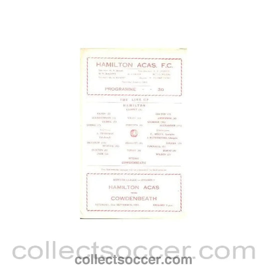 1964 - Hamilton Academical (Accies) v Cowdenbeath official programme 19/09/1964 - Collect Soccer