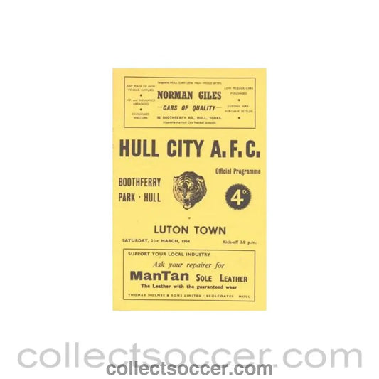 1964 - Hull City v Luton Town official programme 21/03/1964 Football League Cup - Collect Soccer