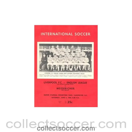 1964 - In Vancouver Canada - Liverpool v Meidericher West Germany official programme 06/06/1964 - Collect Soccer