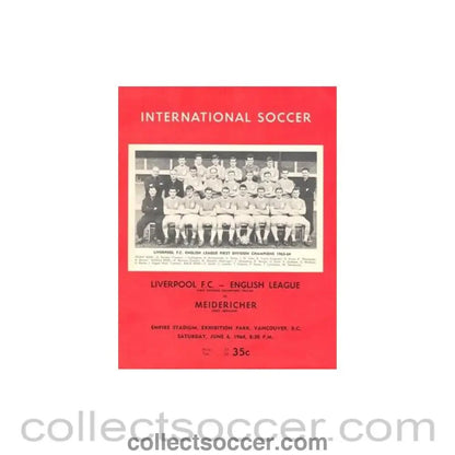 1964 - In Vancouver Canada - Liverpool v Meidericher West Germany official programme 06/06/1964 - Collect Soccer