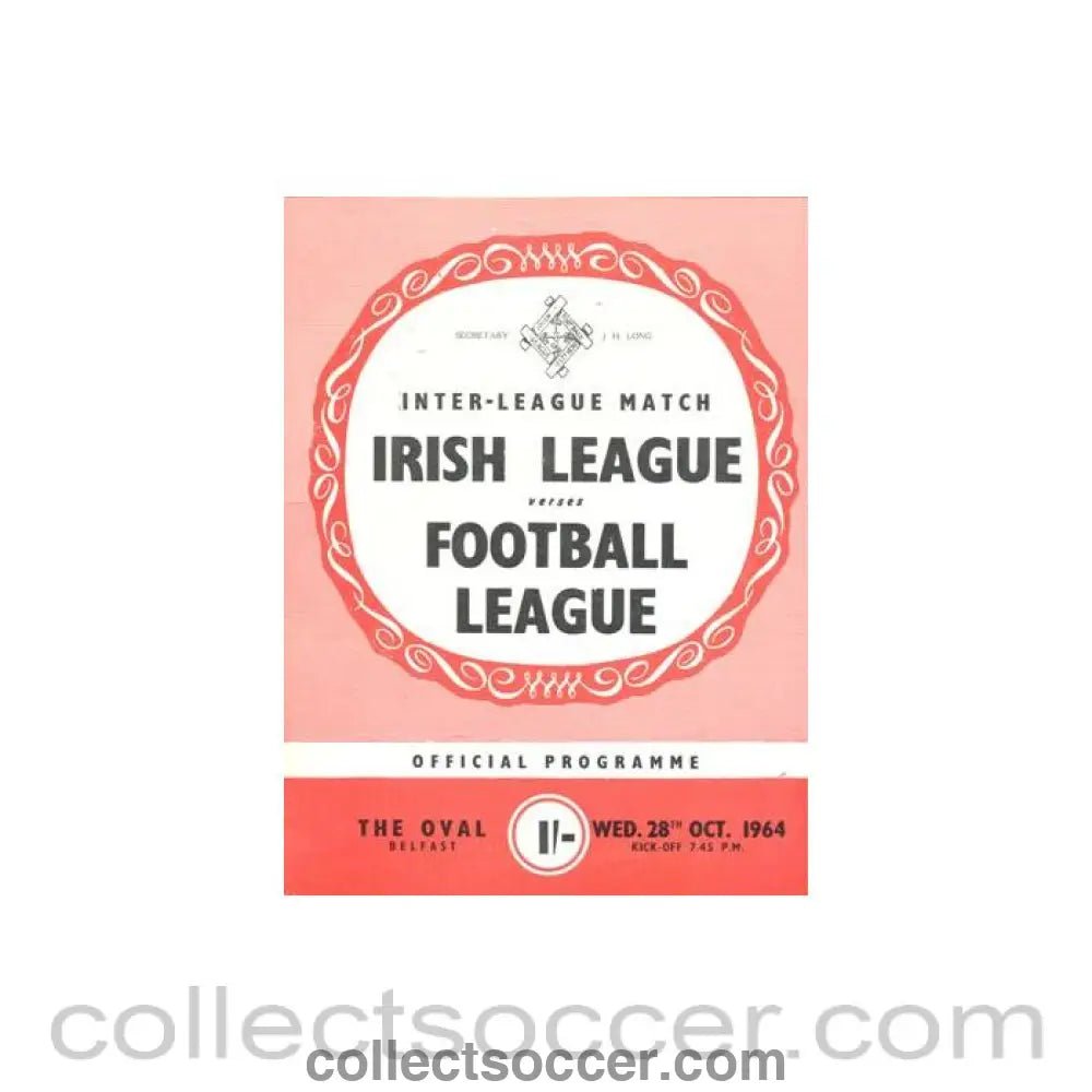 1964 - Irish League v Football League official programme 28/10/1964 - Collect Soccer