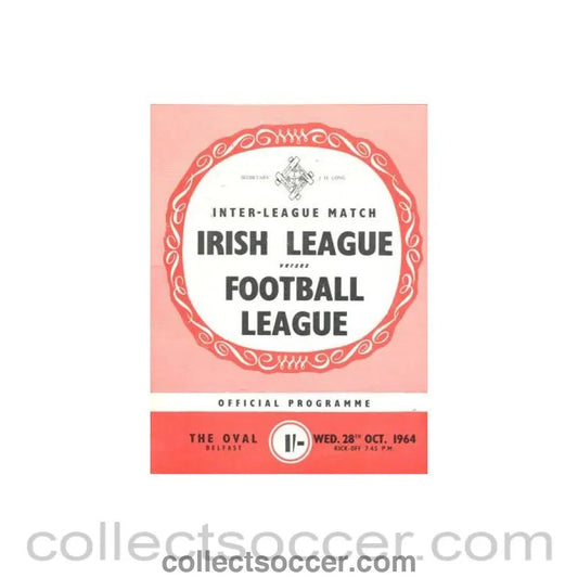 1964 - Irish League v Football League official programme 28/10/1964 - Collect Soccer