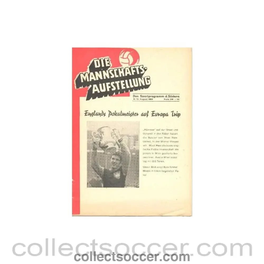 1964 - Nuremberg v West Ham United official programme 12/08/1964 - Collect Soccer