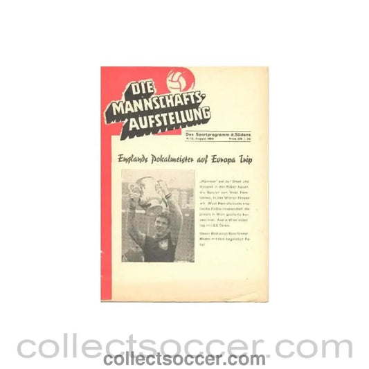 1964 - Nuremberg v West Ham United official programme 12/08/1964 - Collect Soccer