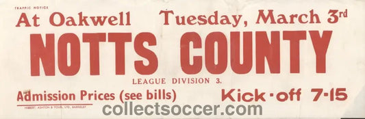 1964 Original Bus Destination Poster Barnsley v Notts County. - Collect Soccer
