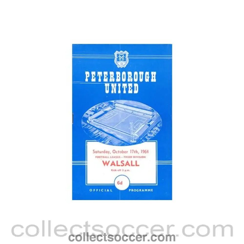 1964 - Peterborough United v Walsall official programme 17/10/1964 Football League - Collect Soccer