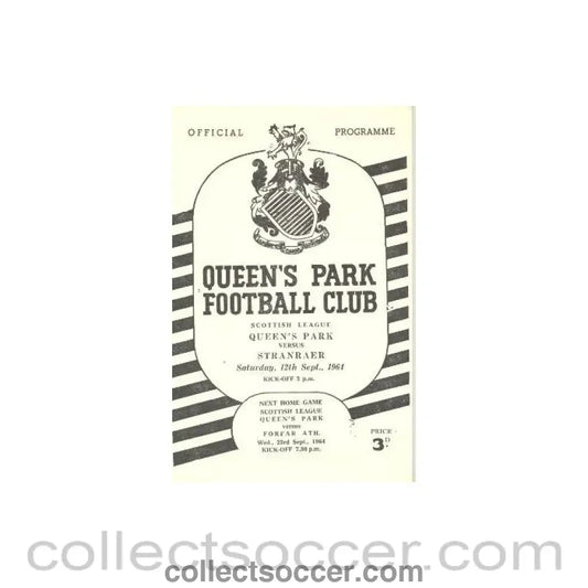 1964 - Queen's Park v Stranraer official programme 12/09/1964 - Collect Soccer