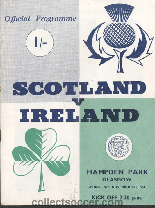 1964 - Scotland v Ireland official programme 25/11/1964