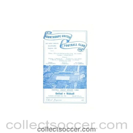 1964 - Scunthorpe United v Walsall official programme 13/10/1964 Football League - Collect Soccer