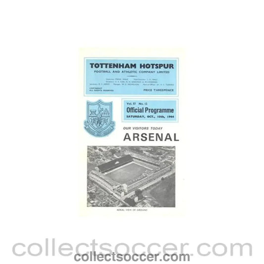 1964 - Tottenham Hotspur v Arsenal official programme 10/10/1964 Football League - Collect Soccer