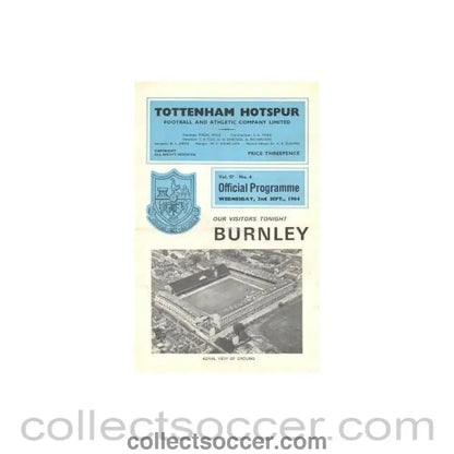 1964 - Tottenham Hotspur v Burnley official programme 02/09/1964 Football League - Collect Soccer