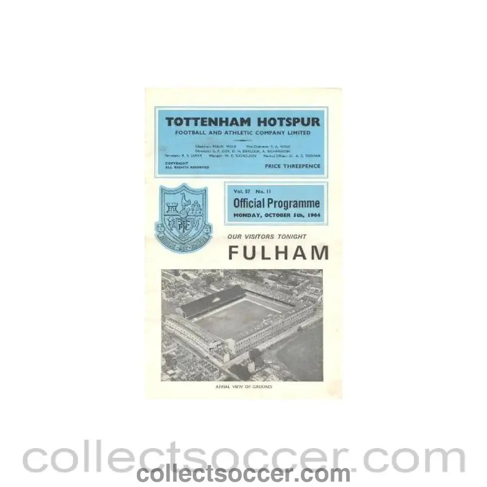 1964 - Tottenham Hotspur v Fulham official programme 05/10/1964 Football League - Collect Soccer