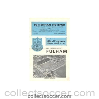 1964 - Tottenham Hotspur v Fulham official programme 05/10/1964 Football League - Collect Soccer