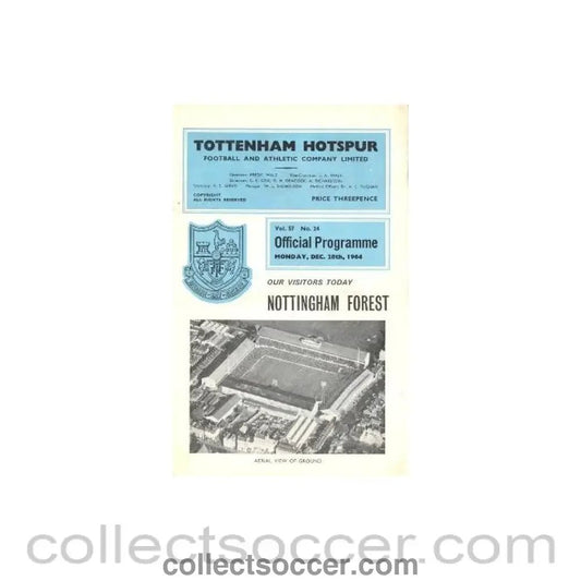 1964 - Tottenham Hotspur v Nottingham Forest official programme 28/12/1964 Football League - Collect Soccer
