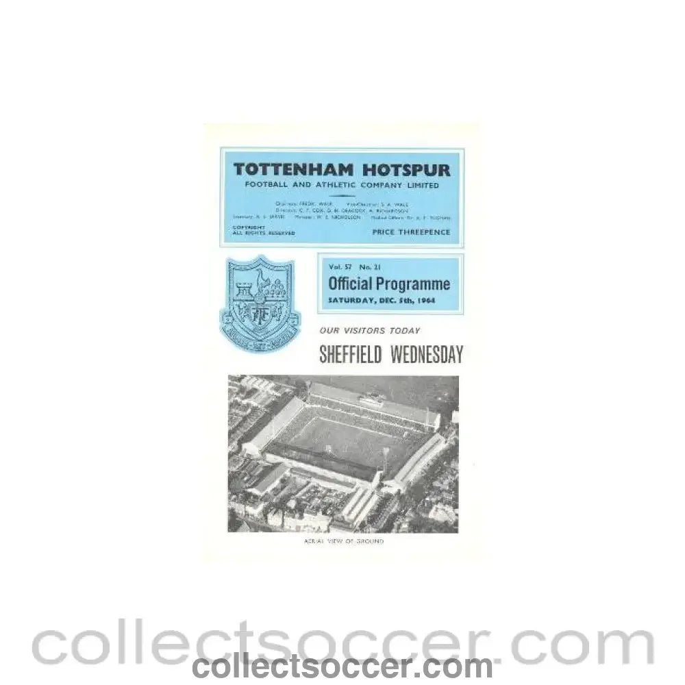 1964 - Tottenham Hotspur v Sheffield Wednesday official programme 05/12/1964 Football League - Collect Soccer