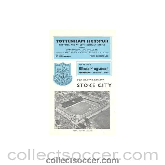 1964 - Tottenham Hotspur v Stoke City official programme 16/09/1964 Football League - Collect Soccer