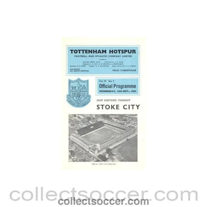1964 - Tottenham Hotspur v Stoke City official programme 16/09/1964 Football League - Collect Soccer
