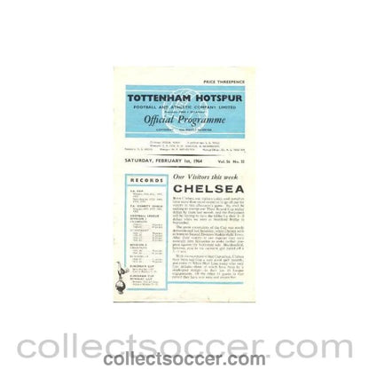 1964 - Tottenham Hotspur vChelsea official programme 01/02/1964 - Collect Soccer