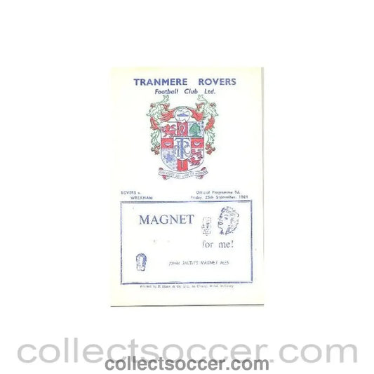 1964 - Tranmere Rovers v Wrexham official programme 25/09/1964 Football League - Collect Soccer