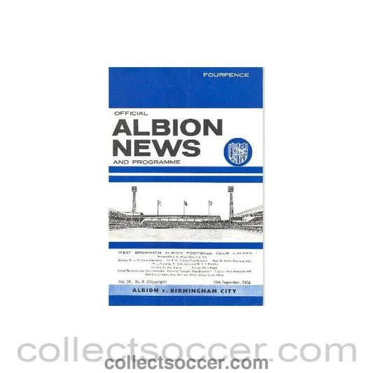 1964 - West Bromwich Albion v Birmingham City official programme 16/09/1964 Football League - Collect Soccer