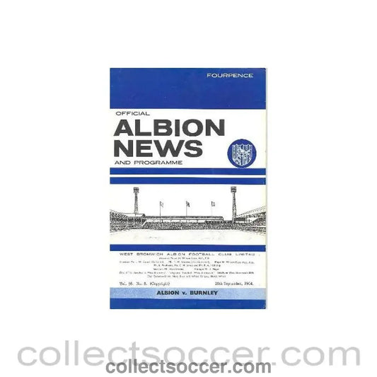 1964 - West Bromwich Albion v Burnley official programme 26/09/1964 Football League - Collect Soccer