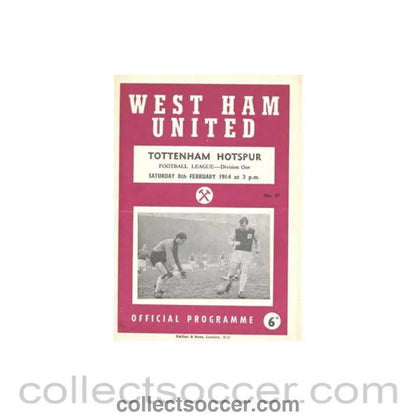 1964 - West Ham United v Tottenham Hotspur official programme 08/02/1964 Football League - Collect Soccer