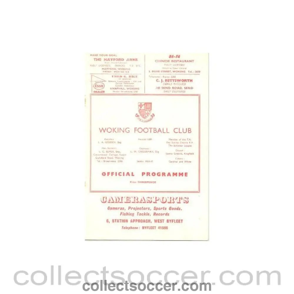 1964 - Woking vChelsea official programme 19/11/1964 - Collect Soccer