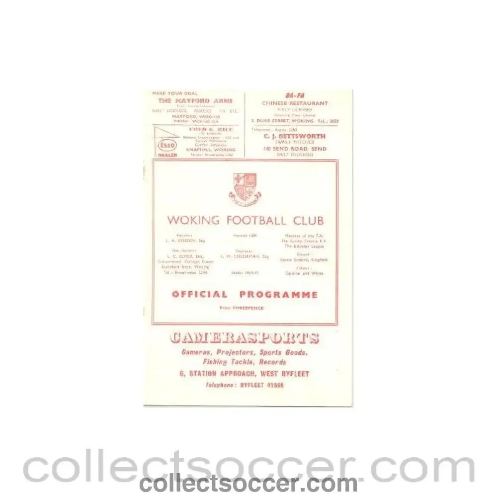1964 - Woking vChelsea official programme 1964 - 1965, in connection with 75th anniversary of Woking club formation - Collect Soccer