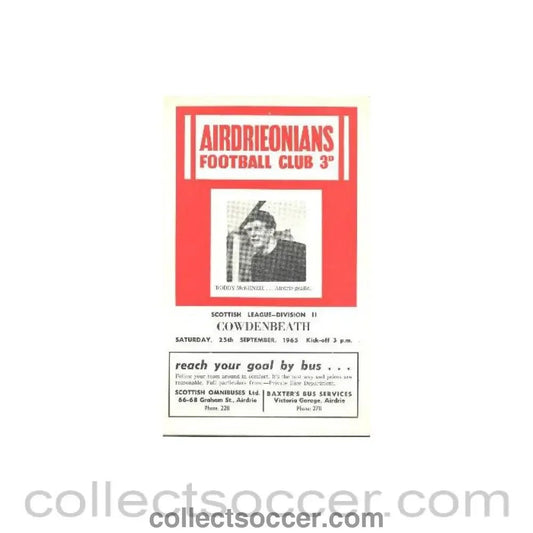 1965 - Airdrieonians v Cowdenbeath official programme 25/09/1965 - Collect Soccer