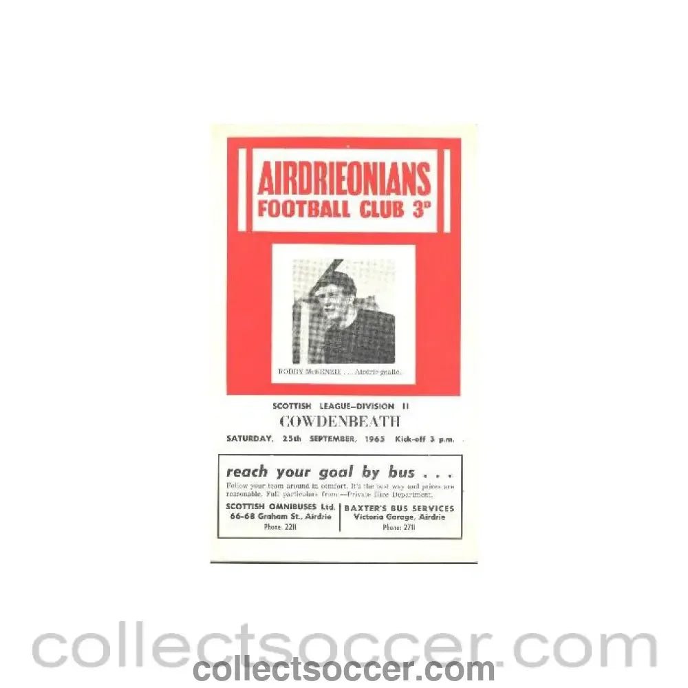 1965 - Airdrieonians v Cowdenbeath official programme 25/09/1965 - Collect Soccer