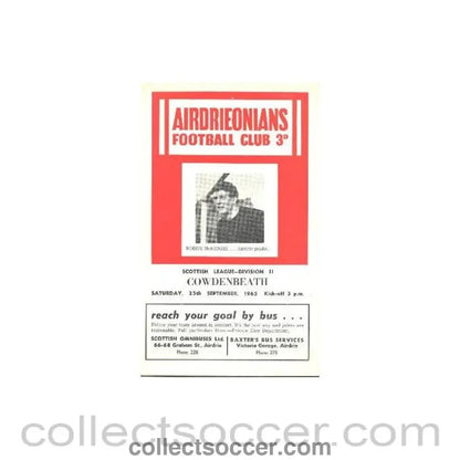 1965 - Airdrieonians v Cowdenbeath official programme 25/09/1965 - Collect Soccer