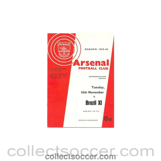 1965 - Arsenal v Brazil XI official programme 16/11/1965
