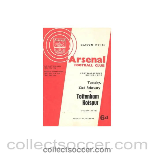 1965 - Arsenal v Tottenham Hotspur official programme 23/02/1965