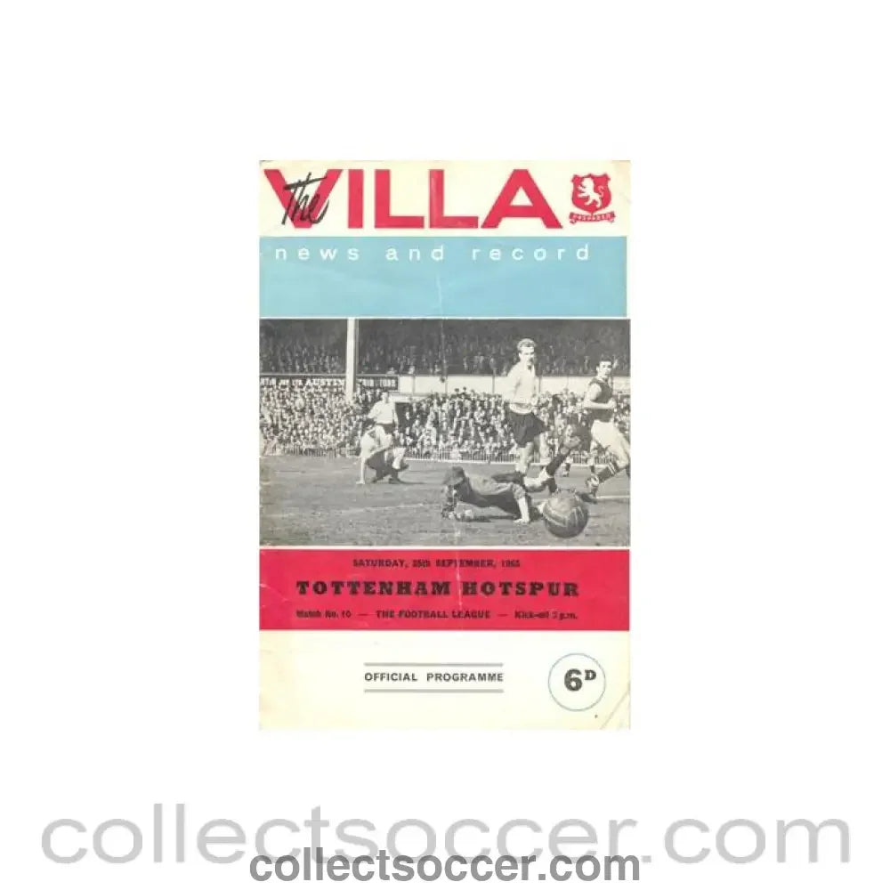 1965 - Arsenal v Tottenham Hotspur official programme 25/09/1965 Football League