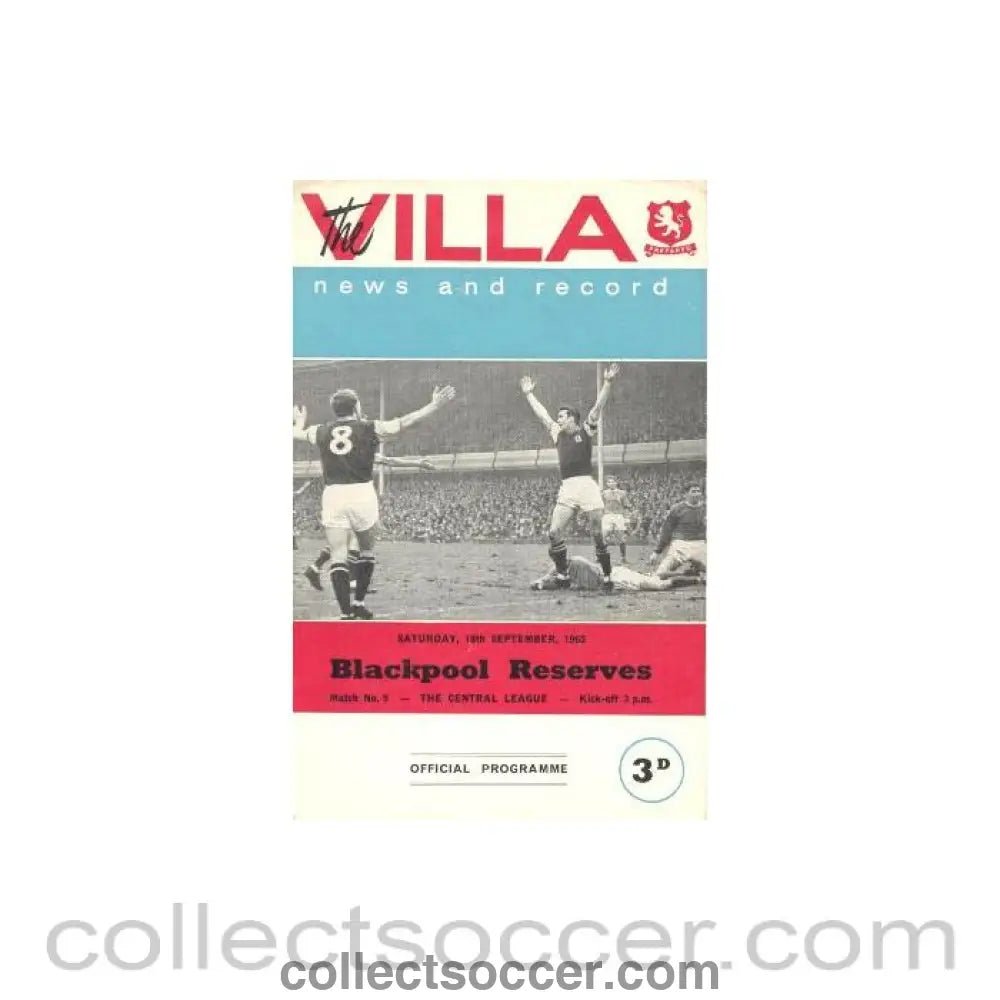 1965 - Aston Villa v Blackpool official programme 18/09/1965 Reserves - Collect Soccer