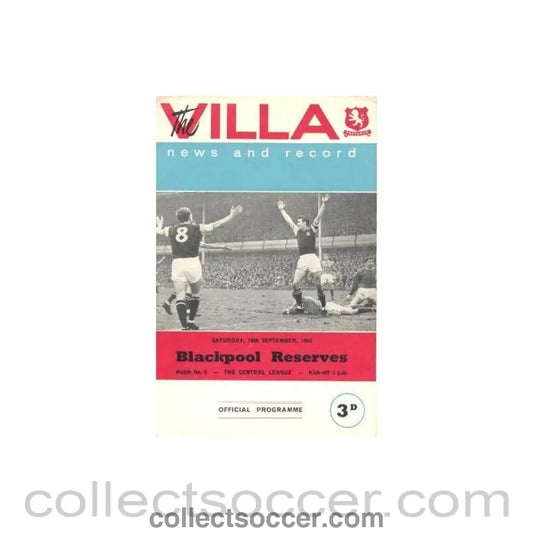 1965 - Aston Villa v Blackpool official programme 18/09/1965 Reserves