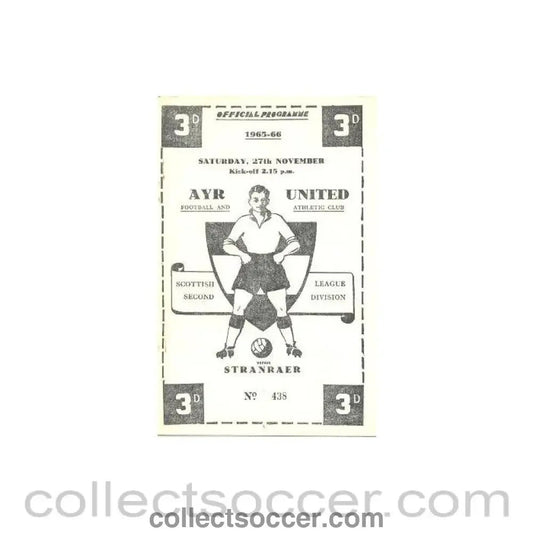 1965 - Ayr United v Stranraer official programme 27/11/1965 - Collect Soccer