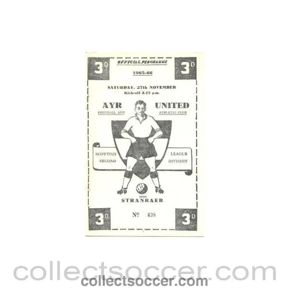 1965 - Ayr United v Stranraer official programme 27/11/1965 - Collect Soccer