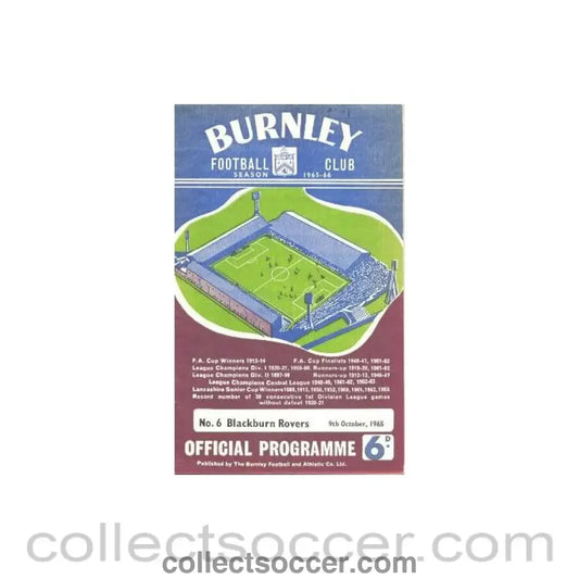 1965 - Burnley v Blackburn Rovers official programme 09/10/1965